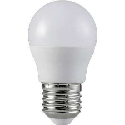 Moderní LED žárovka se socktem E27. Je úsporná a má bílý, kulovitý povrch.