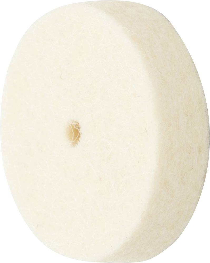 Bílý plstěný disk s centrálním otvorem, zobrazený z boku.