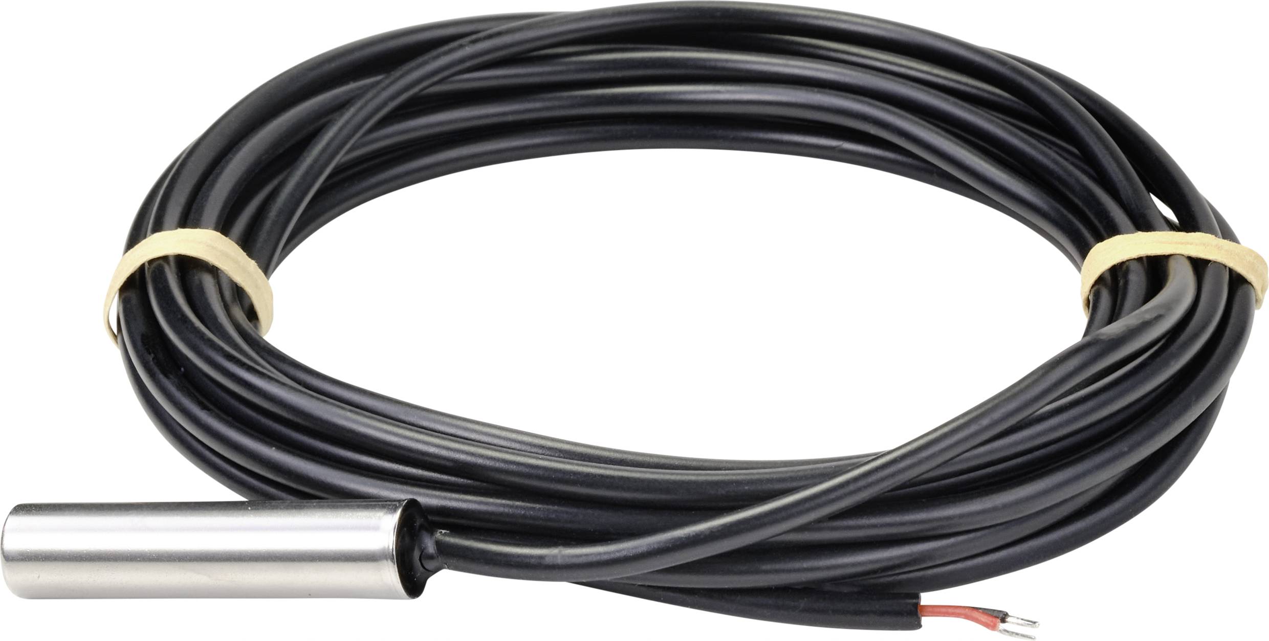 Černý kabel s válcovým kovovým senzorem na jednom konci, několikrát stočený.