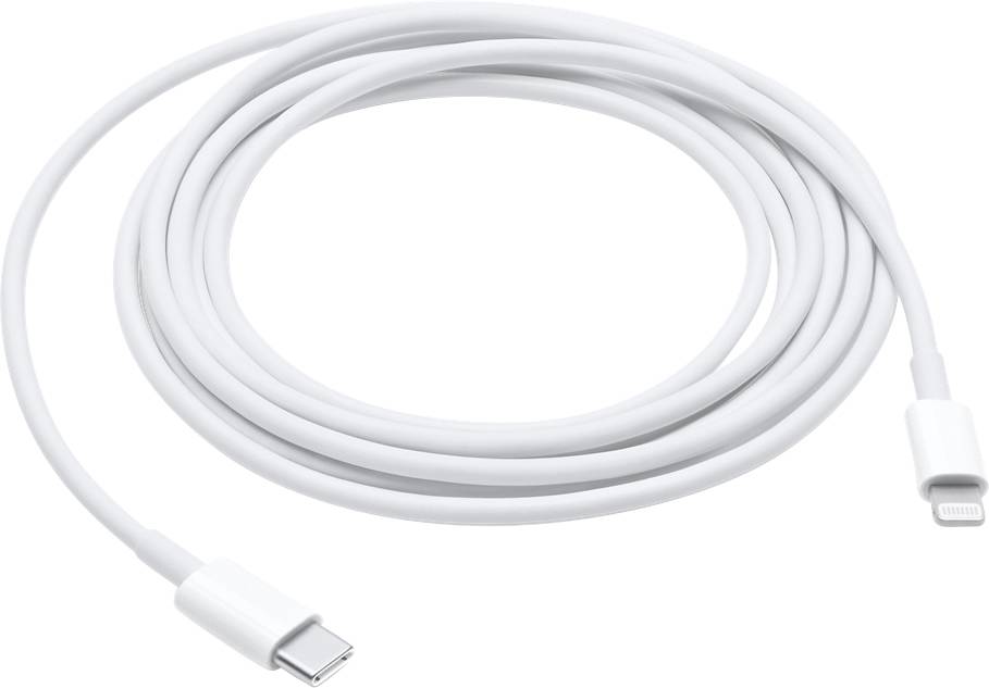 Bílý USB-C na Lightning kabel, svinutý do klubíčka.