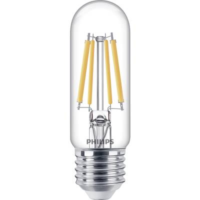 LED žárovka s viditelnými vlákny a kovovým paticovým socktem od značky Philips.