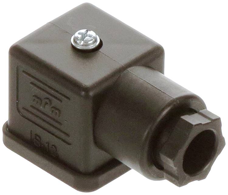 Obdélníkový hnědý elektrický konektor se šroubem viditelným nahoře.
