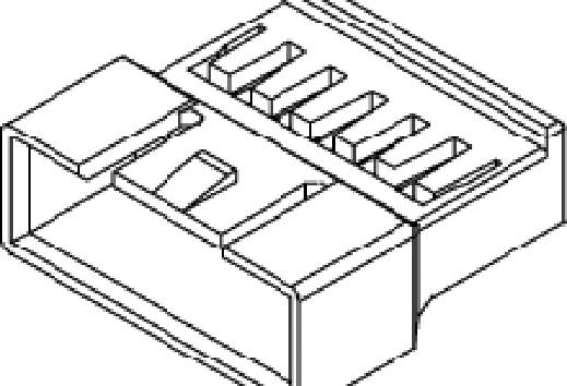Schematický nákres RJ45 konektoru zobrazující osm kontaktních pinů a jeho pouzdro pro použití v síťových kabelech.