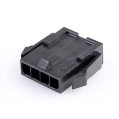 Černý plastový konektor se čtyřmi čtvercovými otvory. Používá se v elektronických zařízeních pro připojení.