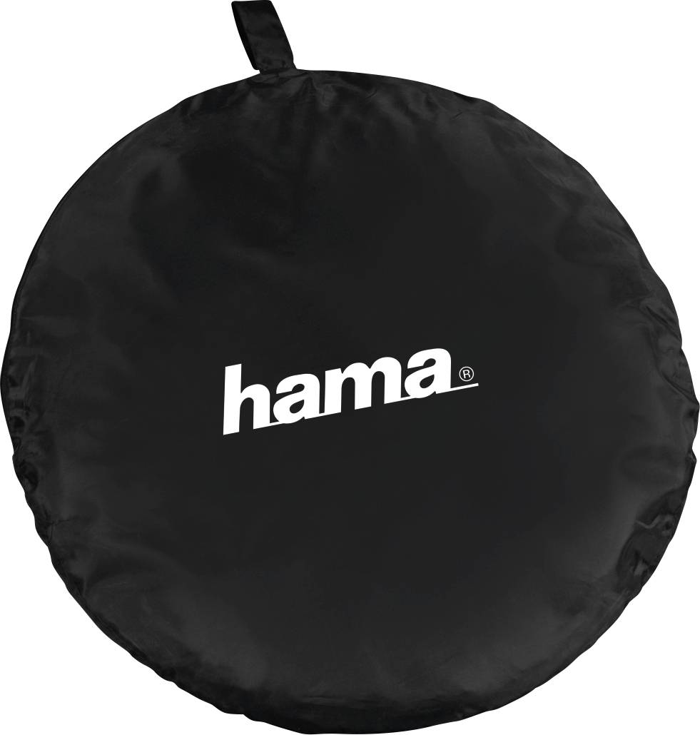 Černá skládací taška s logem 'hama' v bílé barvě, vhodná pro ukládání a přepravu kulatých předmětů.