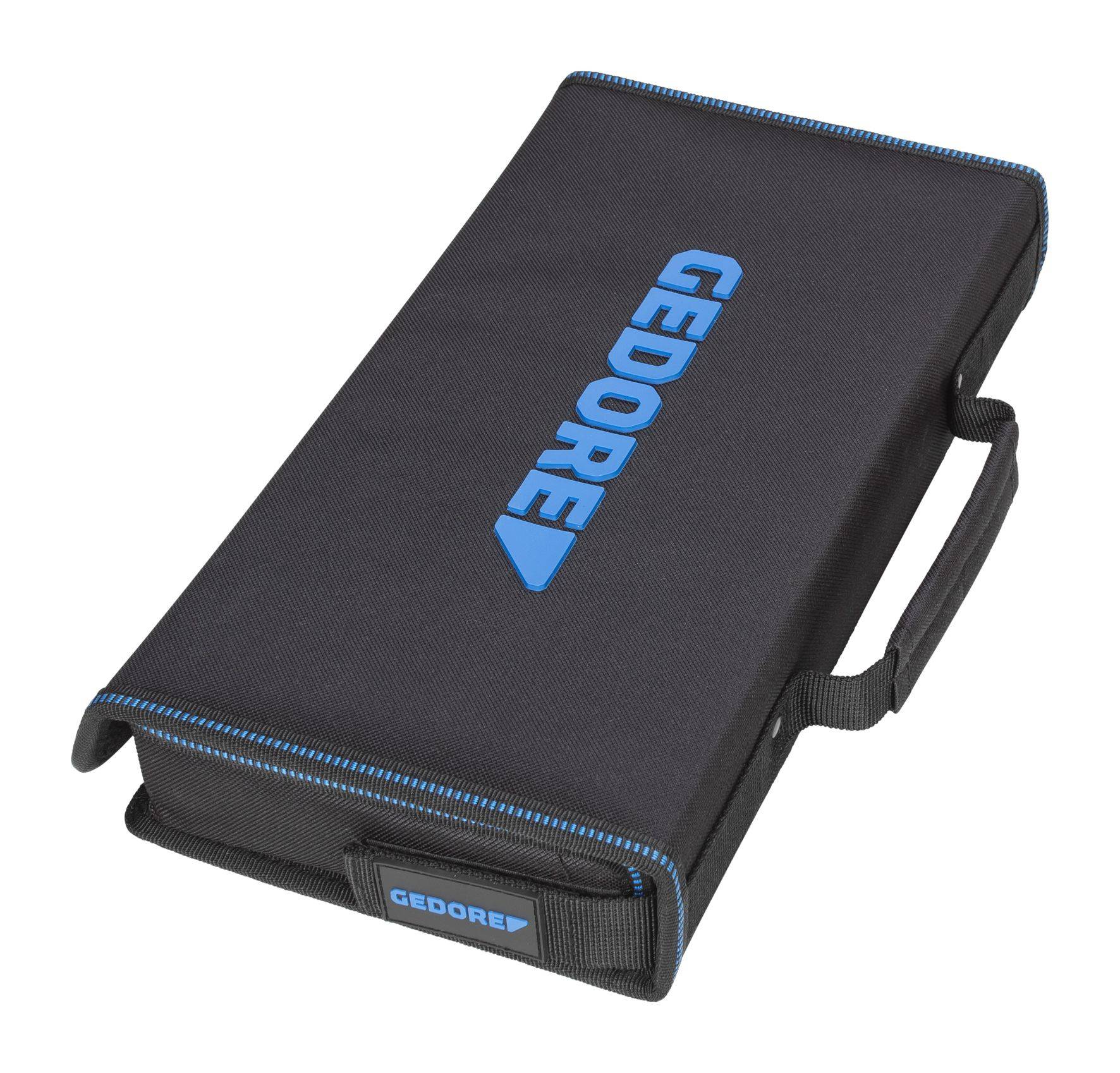 Černé pouzdro na nářadí s modrým logem 'GEDORE', s rukojetí pro přenášení a obvodovým zipem.