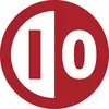 Červené kruhové logo s bílým středem rozdělené červeným svislým pruhem, připomínající písmena 'I' a 'O'.