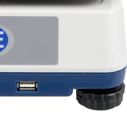 Elektronické zařízení s USB portem na přední straně a šedoModrou barvou krytu.