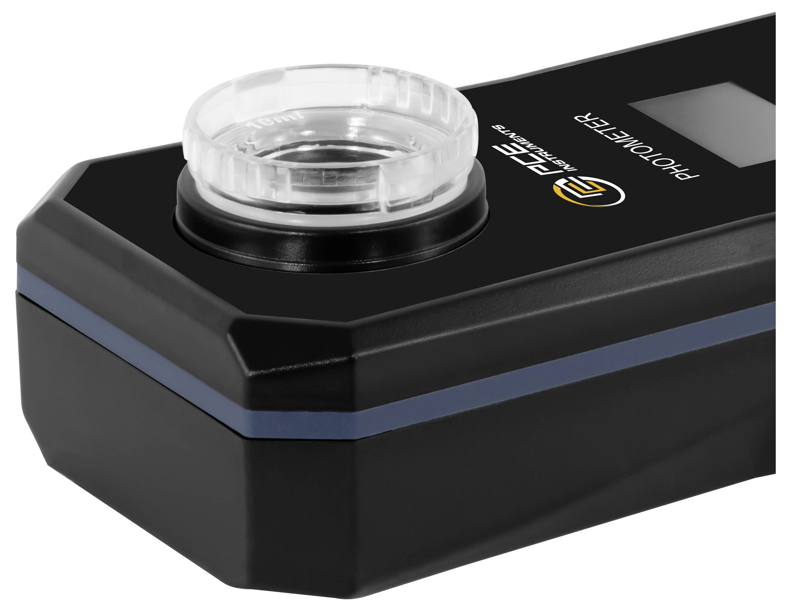 Černý fotoelektrický senzor se čirým kruhovým objektivem a štítkem „PHOTOELECTRIC SENSOR" na horní straně.