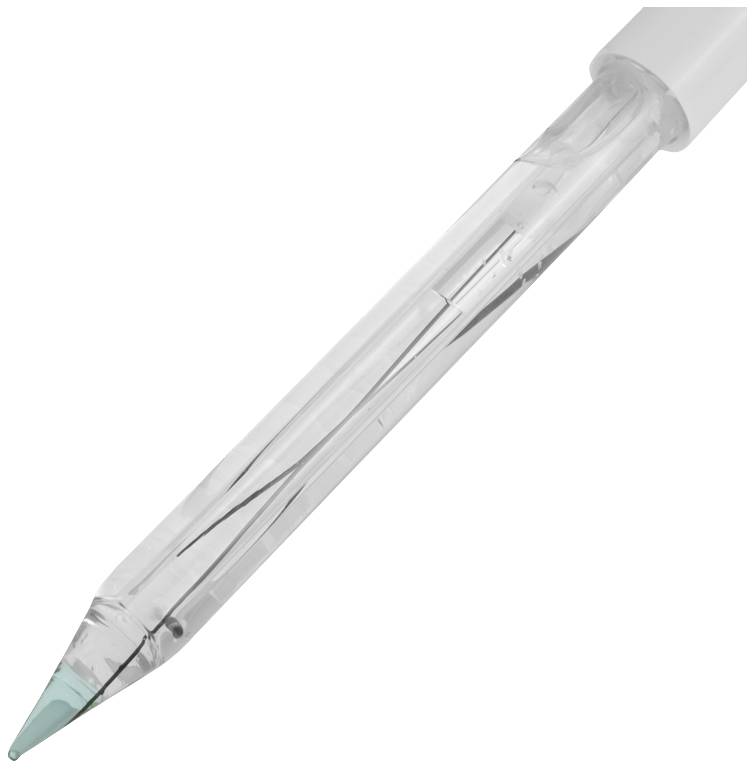 Průhledná pipeta se zúženým hrotem, často používaná v laboratořích nebo pro přesné dávkování kapalin.