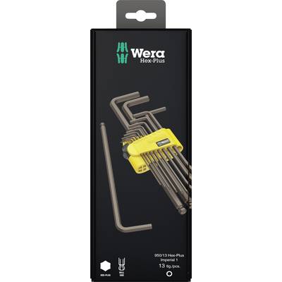 Sada imbusových klíčů značky Wera Hex-Plus v žluté držáku. Balení s černým pozadím a logem značky.
