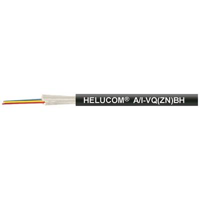 Černý kabel s nápisem 'HELUCOM® A/I-VQ(ZN)BH', který se skládá ze tří barevných vodičů: modrého, žlutého a červeného.