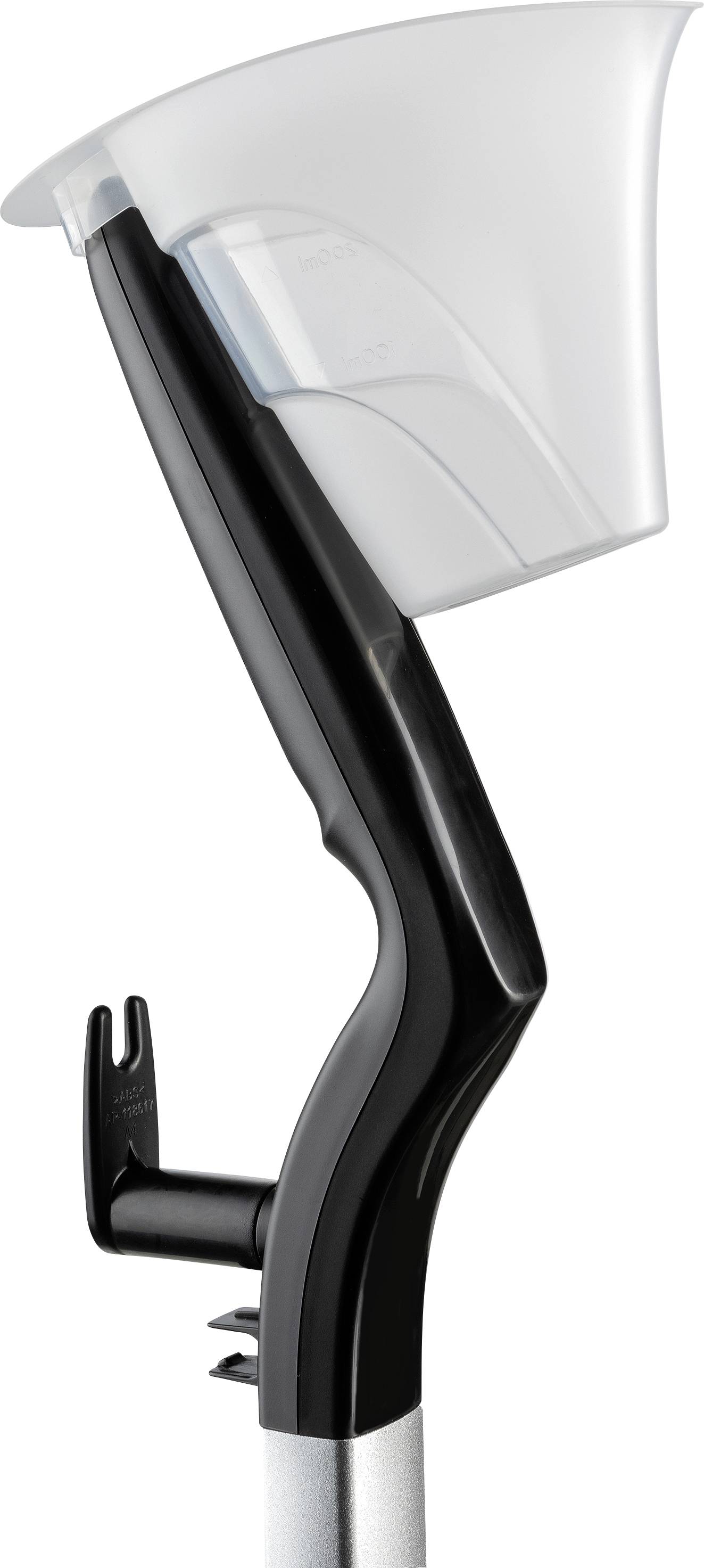 Černá hůl s ergonomickou rukojetí a bílou opěrkou předloktí. Vhodná pro podporu při pohybových obtížích.