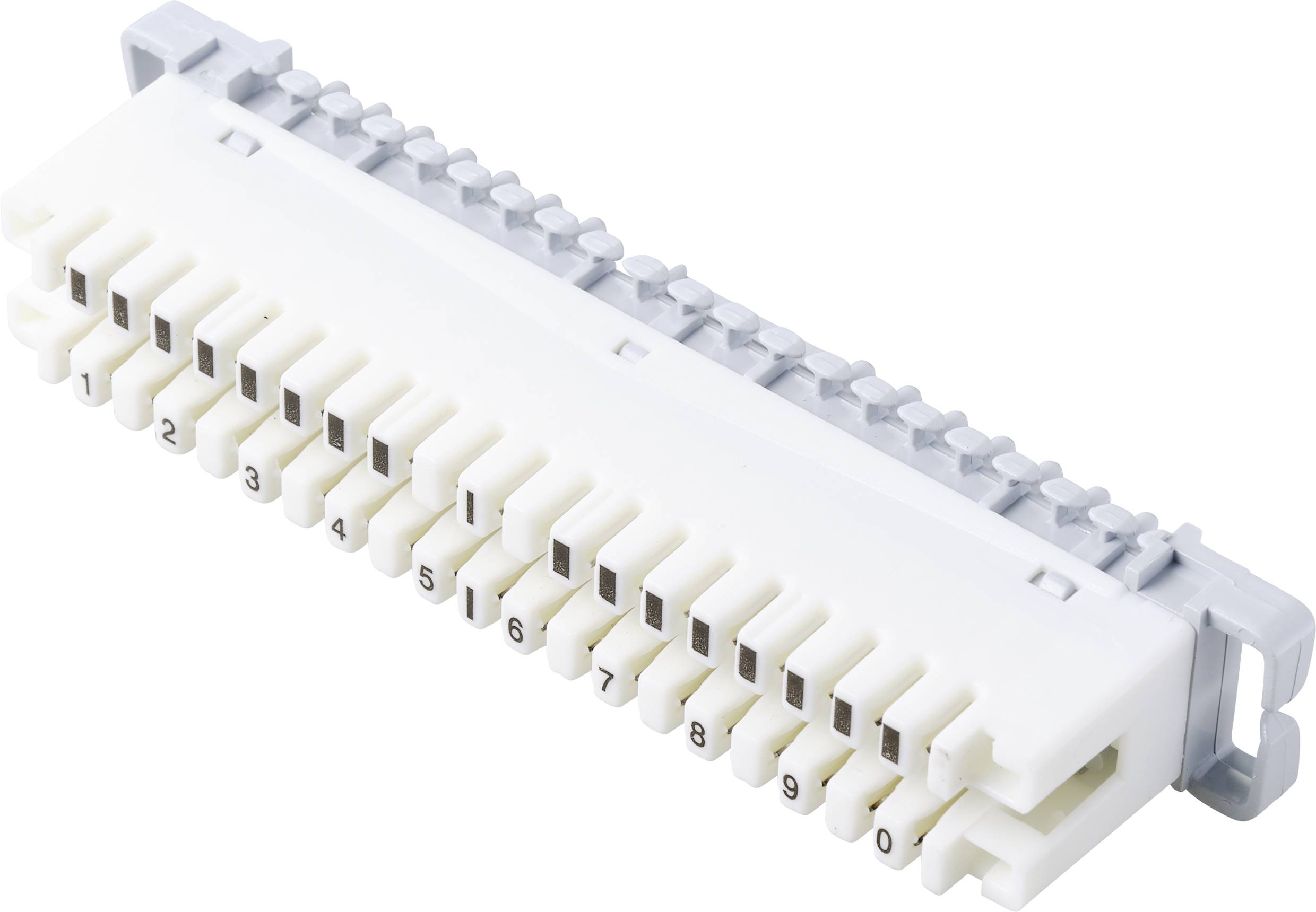 Plastový konektor s číslovanými svorkami od 1 do 10 ve dvou řadách. Slouží k propojení elektrických vodičů.
