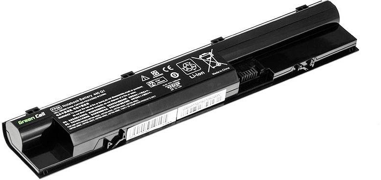 Černá baterie do notebooku s výrobními štítky a výstražnými upozorněními. Vhodná pro určité modely notebooků.