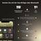 Smartphone zobrazuje ovládání osvětlení Philips Hue. Vlevo: osvětlení obýváku; vpravo: ovládací možnosti a dosah Hue Bridge a Bluetooth.