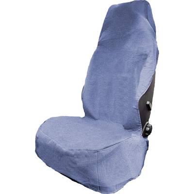 Modrý potah na autosedačce umístěný na sedadle. Potah vypadá, že je vyroben z odolného materiálu a těsně přiléhá k sedadlu.