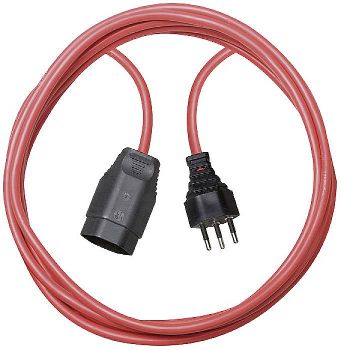 Červený síťový kabel se zástrčkami na obou koncích, vhodný pro elektrické připojení.