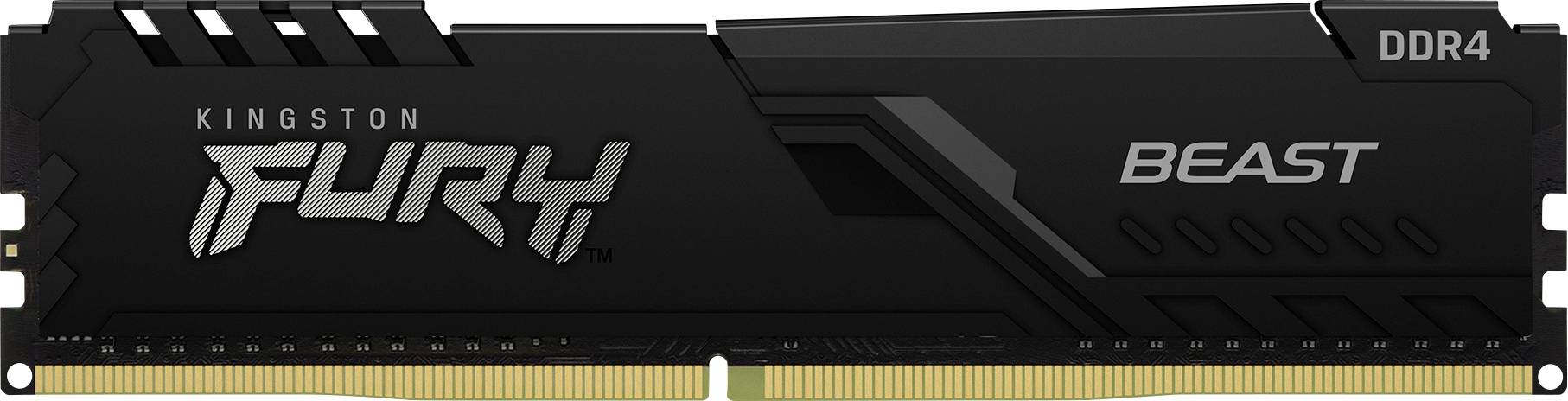 Černý Kingston Fury Beast DDR4 paměťový modul vhodný pro stolní počítače nabízí vylepšený výkon a rychlost.