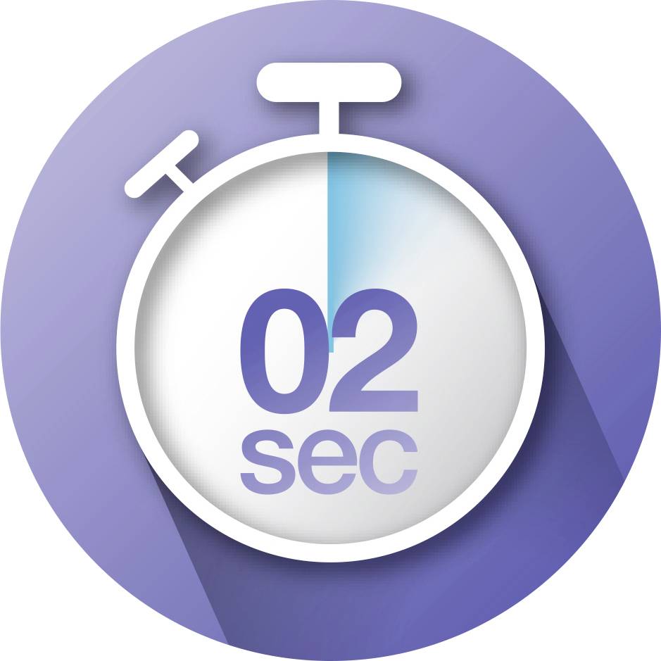 Digitální stopky zobrazující '02 sec' k demonstraci krátkého časového úseku.