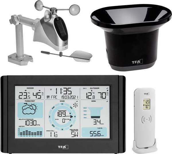 TFA Dostmann WEATHER PRO 35.1161.01 digitální bezdrátová meteostanice Předpověď pro 12 až 24 hodin Počet senzorů (max.) 3
