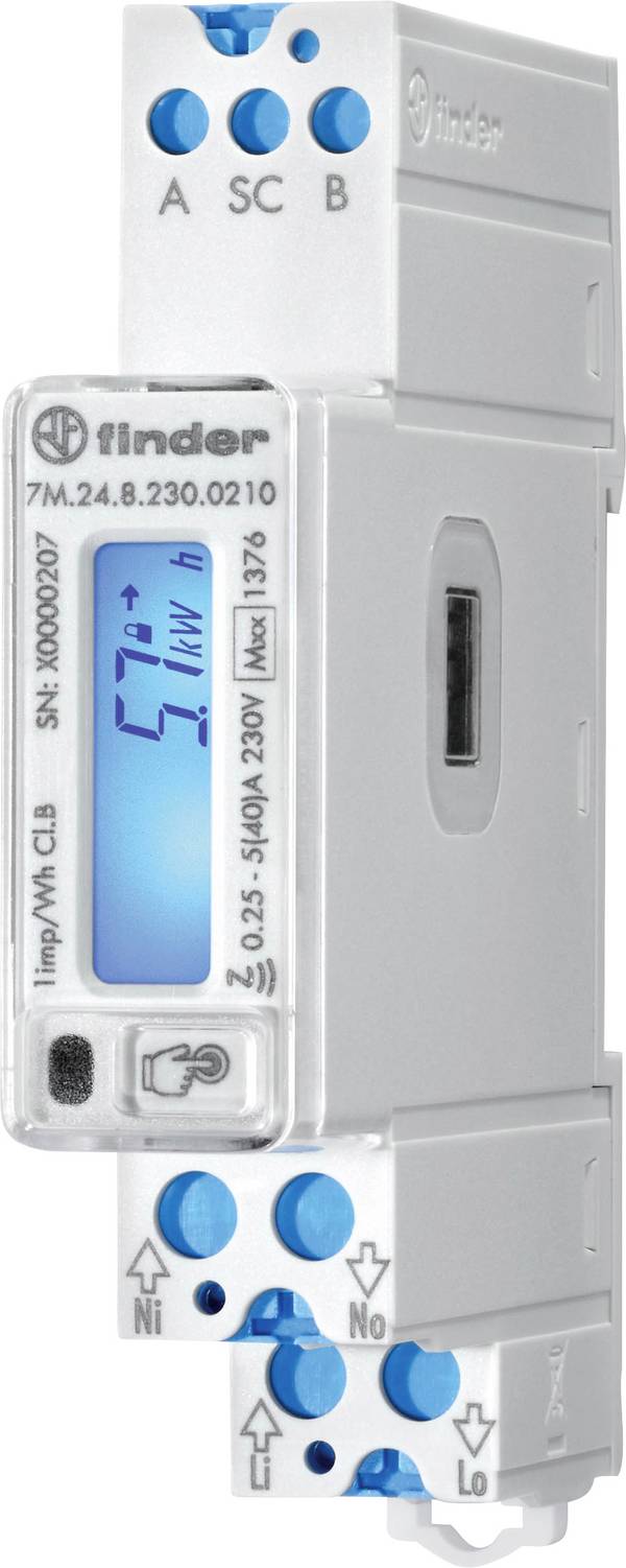 Finder 7M.24.8.230.0210 7M.24.8.230.0210 Obousměrný elektroměr na DIN lištu digitální 40 A 1 ks