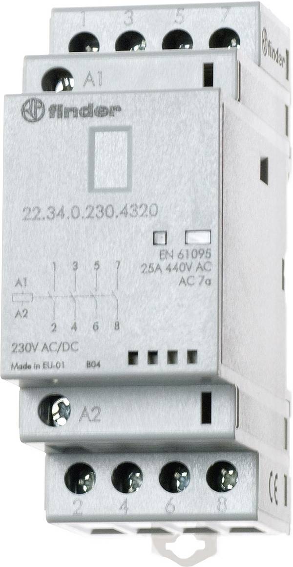 Finder 22.34.0.024.4620 instalační stykač 2 rozpínací kontakty, 2 spínací kontakty 250 V/AC, 440 V/AC s LED diodou Vhodné pro značku (relé): Finder Piece 1 ks