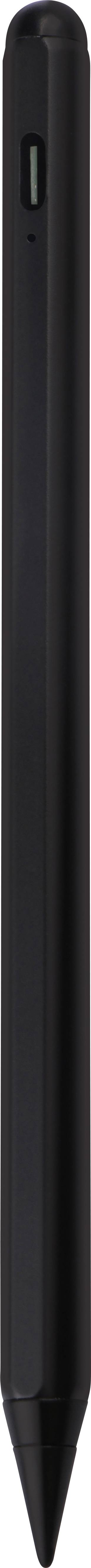 Černé digitální pero pro kreslení s hrotem dole a tlačítkem po straně, primárně určené pro použití s grafickými tablety.