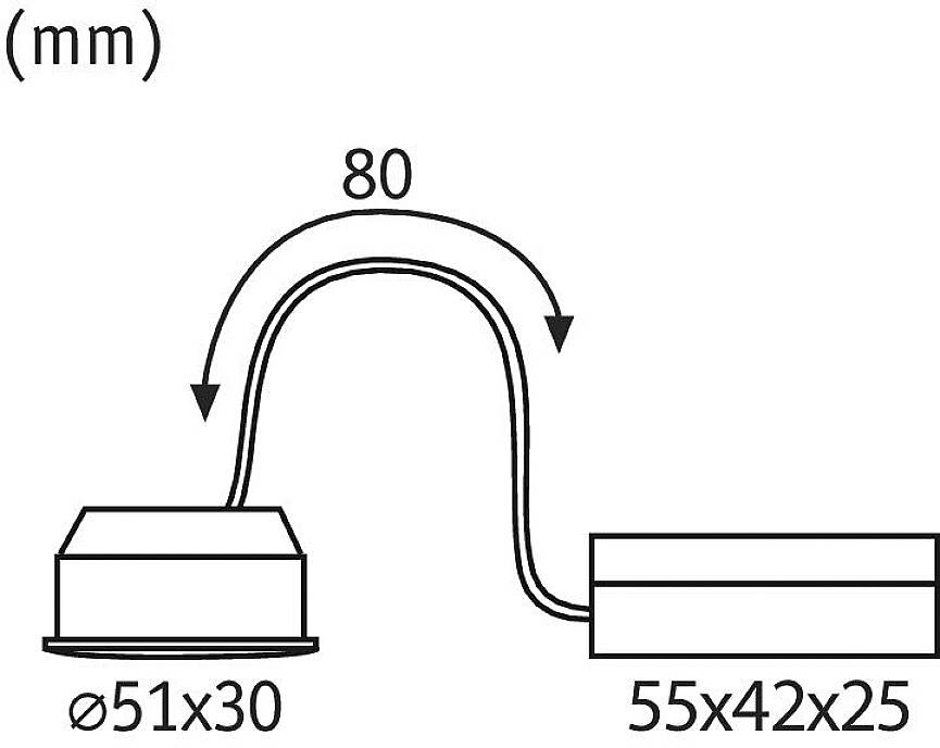 Diagram znázorňuje propojení mezi dvěma tvary s rozměry: kulatý tvar ø51x30 a obdélníkový tvar 55x42x25. Vzdálenost 80 mm.