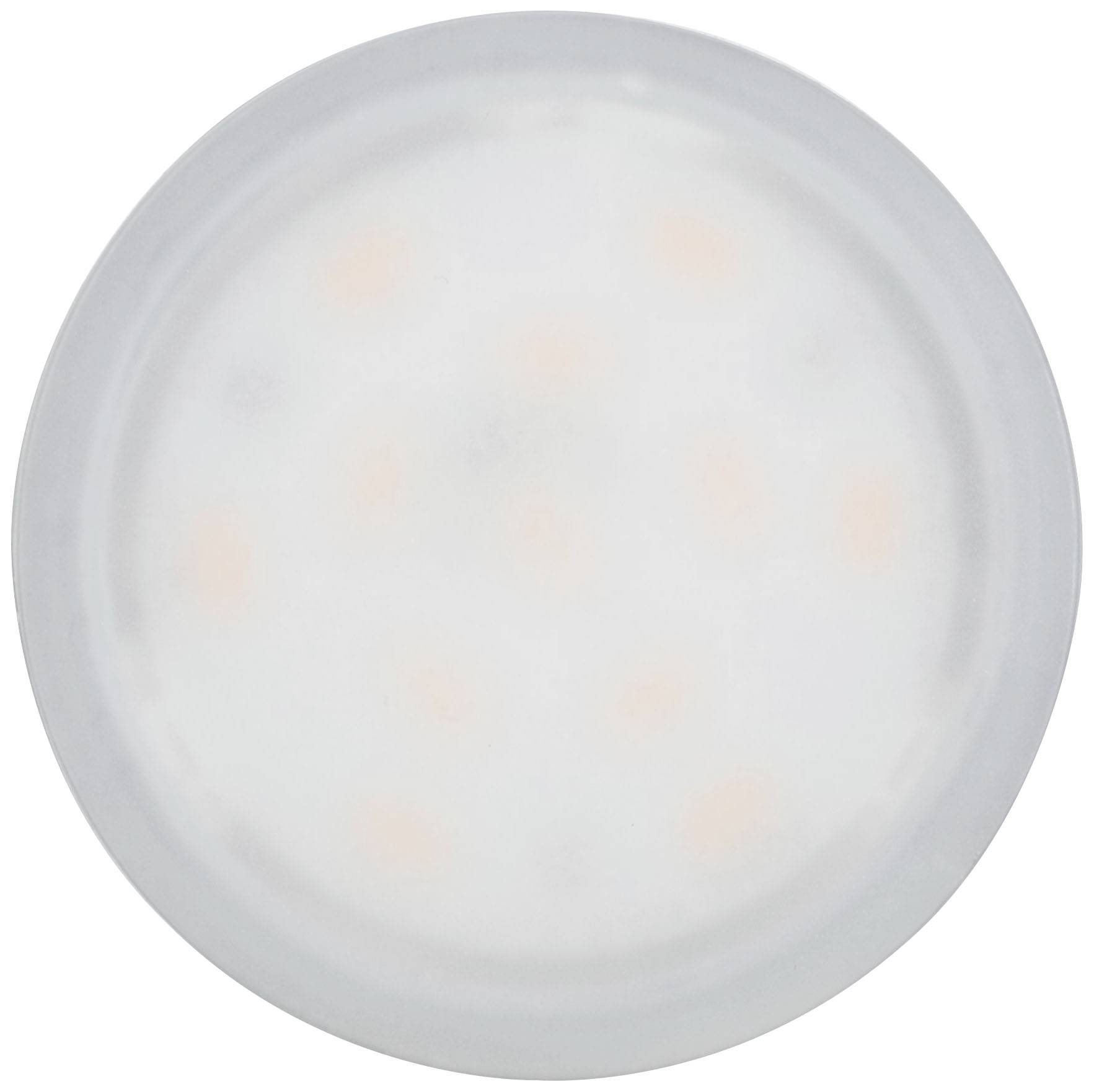 Kulatá bílá LED lampa v detailním záběru, která poskytuje rovnoměrné, jemné světlo.