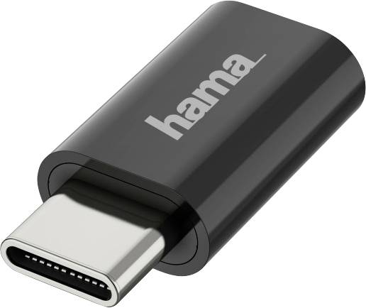 Černý USB-C adaptér od Hamy, kompaktní a pravoúhlý, slouží k přeměně USB-C konektoru na jiné rozhraní.