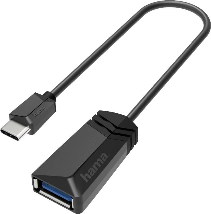 Adaptační kabel USB-C na USB-A v černé barvě s logem Hama. Propojuje zařízení s USB-C s USB-A porty.