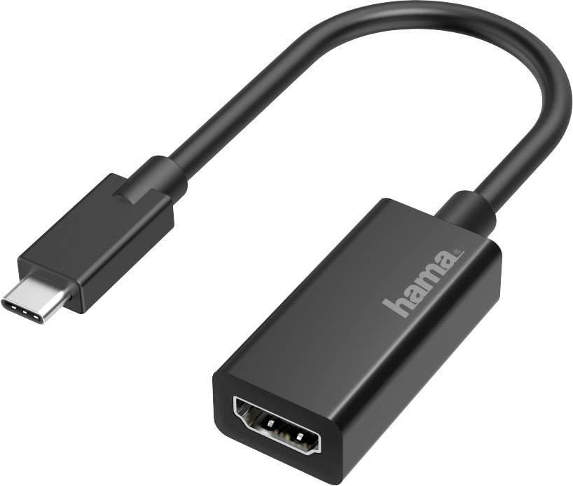 Černý adaptérový kabel s USB-C konektorem a HDMI zdířkou, značka Hama.