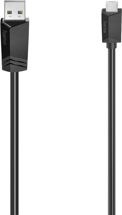 USB kabel 'Hama', vlevo standardní USB, vpravo Micro-USB. Vhodný pro nabíjení a přenos dat pro kompatibilní zařízení.