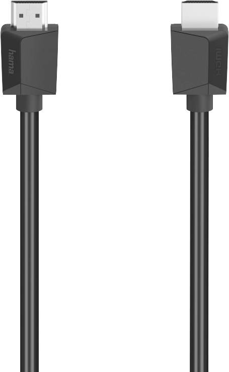 Černý HDMI kabel se dvěma konektory, vhodný pro přenos audio a video signálů, označený značkou 'hama'.