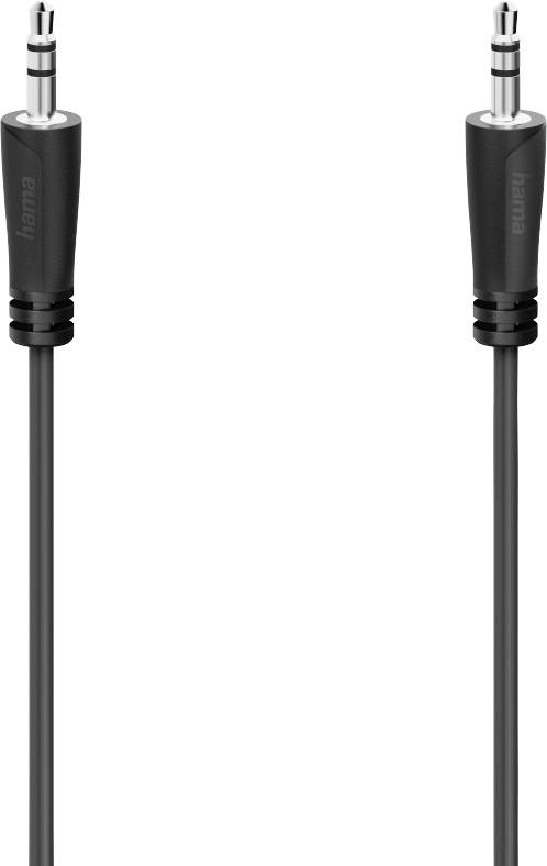 Černý audio kabel s dvěma 3,5mm jack konektory na obou koncích, vhodný pro propojení audio zařízení.