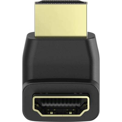 Detailní záběr HDMI adaptéru s černým tělem a zlatými konektory, které se používají pro přenos audio a video signálů.