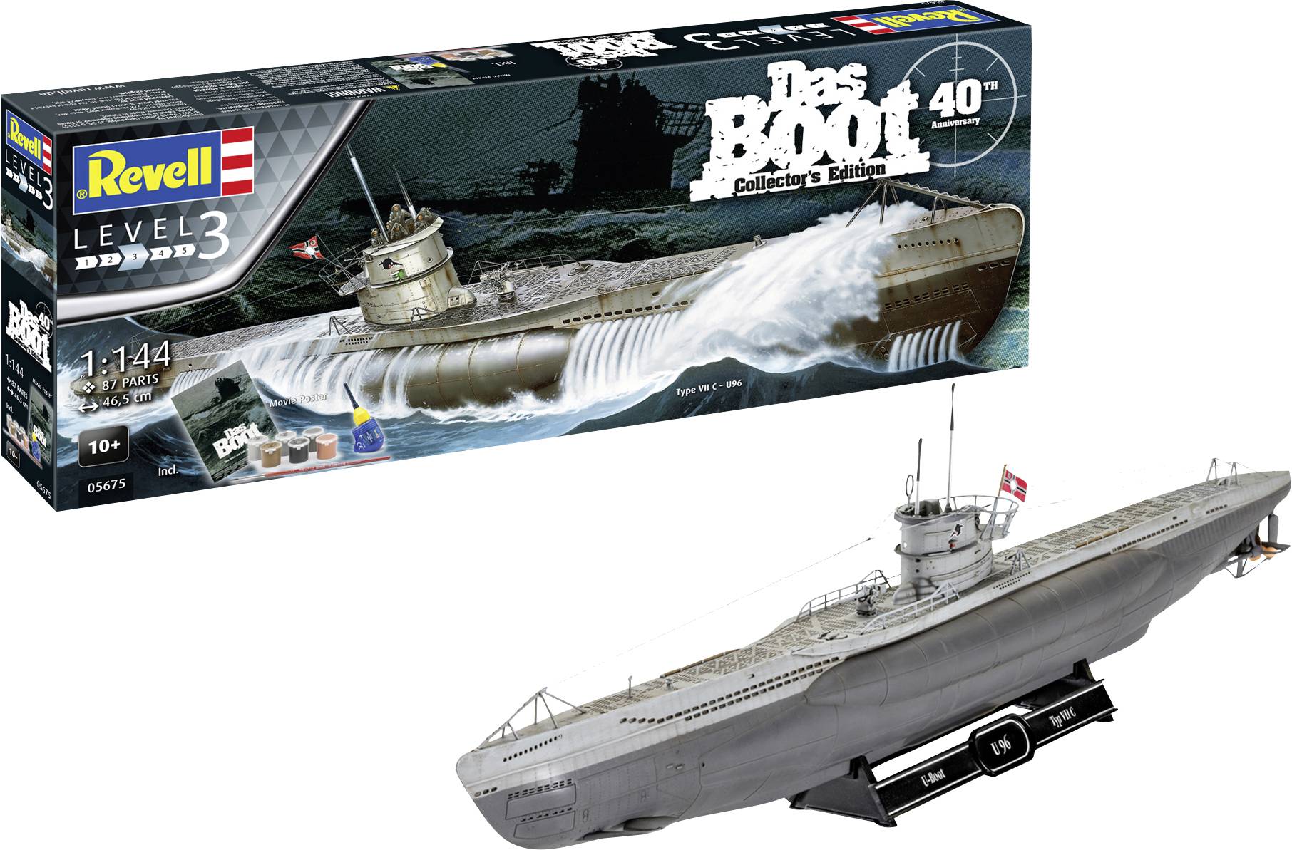 Model německé ponorky typu VII C v měřítku 1:144, inspirovaný filmem 'Das Boot', doporučeno od 10 let.
