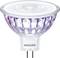 LED žárovka od Philips s paticí GU5.3. Má transparentní povrch a vykazuje prizmatický design.