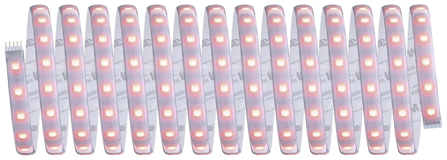 Červená LED lišta s několika světly v přímé řadě.
