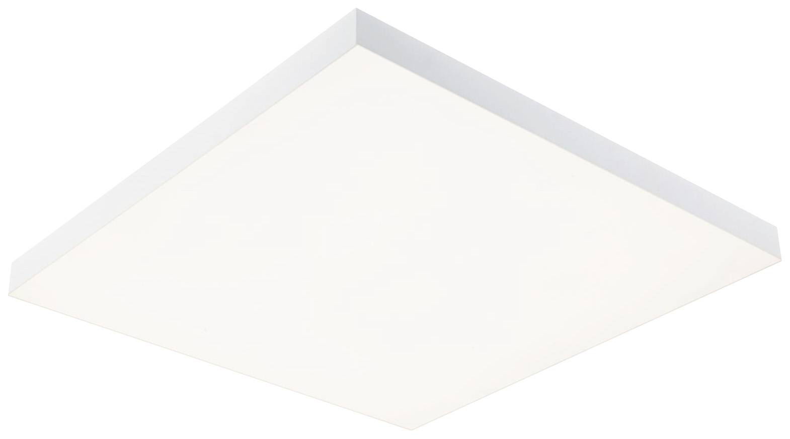 Bílé stropní svítidlo čtvercového tvaru s minimalistickým designem.