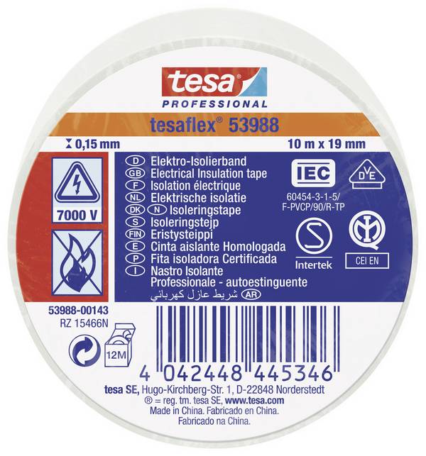 tesa tesaflex IEC 53988-00143-00 izolační páska  bílá (d x š) 10 m x 19 mm 1 ks