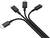 Černý kabel se čtyřmi konektory: dva USB-C a dva Lightning. Vhodný pro nabíjení nebo synchronizaci elektronických zařízení.