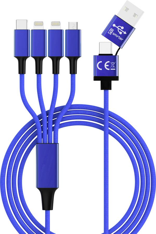 Smrter Nabíjecí kabel USB USB-A zástrčka, USB-C ® zástrčka, Apple Lightning konektor, Apple Lightning konektor, USB Micro-B zástrčka 1.20 m námořnická modrá SMRTER_ELITE_L_NB
