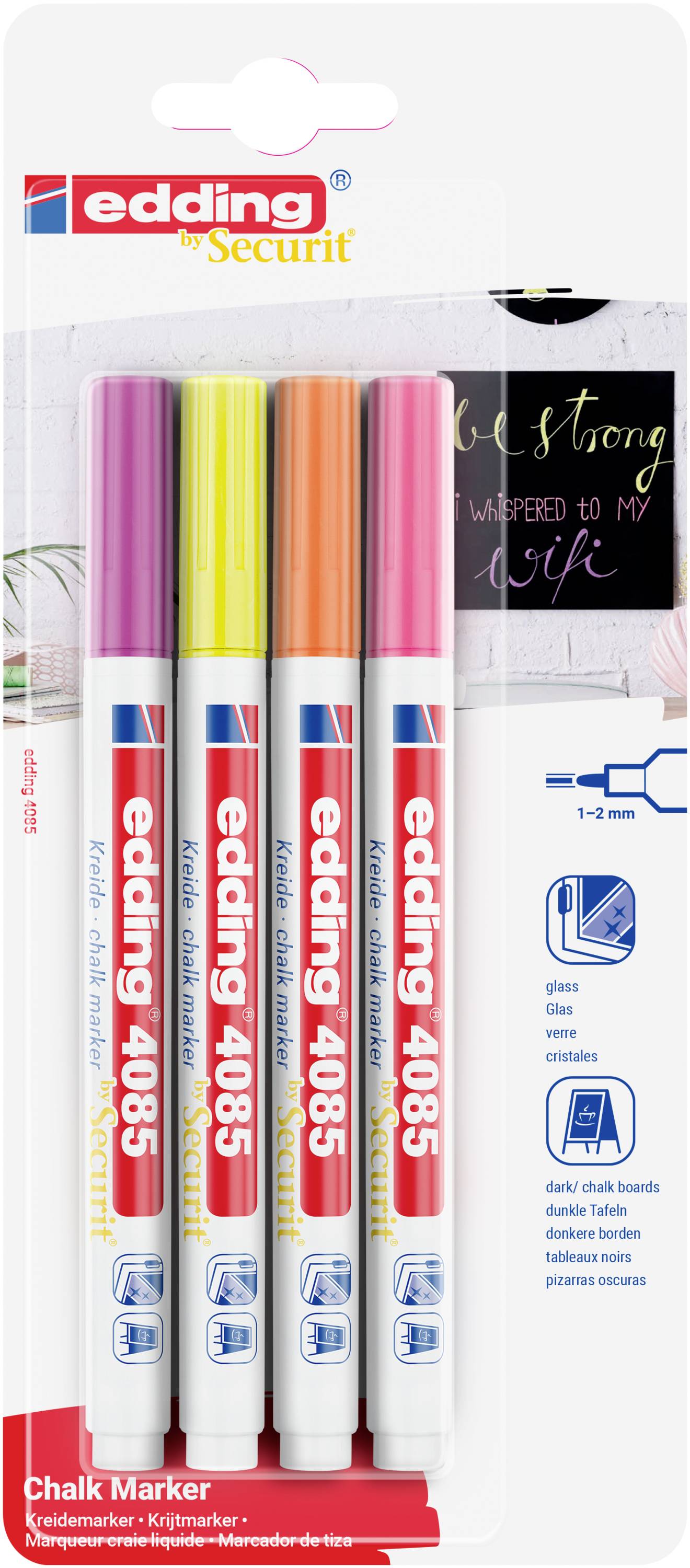 Edding 4085 4-4085-4-1NEON křídový popisovač malinová , neonově žlutá, neonově oranžová, neonově růžová 1 mm, 2 mm-0