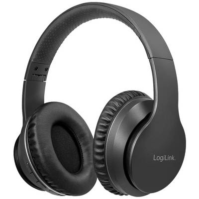 Černá bezdrátová over-ear sluchátka značky 'LogiLink' s polstrovanými náušníky a nastavitelným hlavovým mostem. Ideální pro poslech hudby.