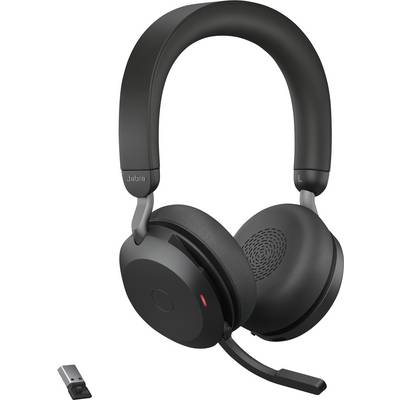 Černá bezdrátová sluchátka s mikrofonem a USB adaptérem, vhodná pro použití s počítačem i mobilními zařízeními.