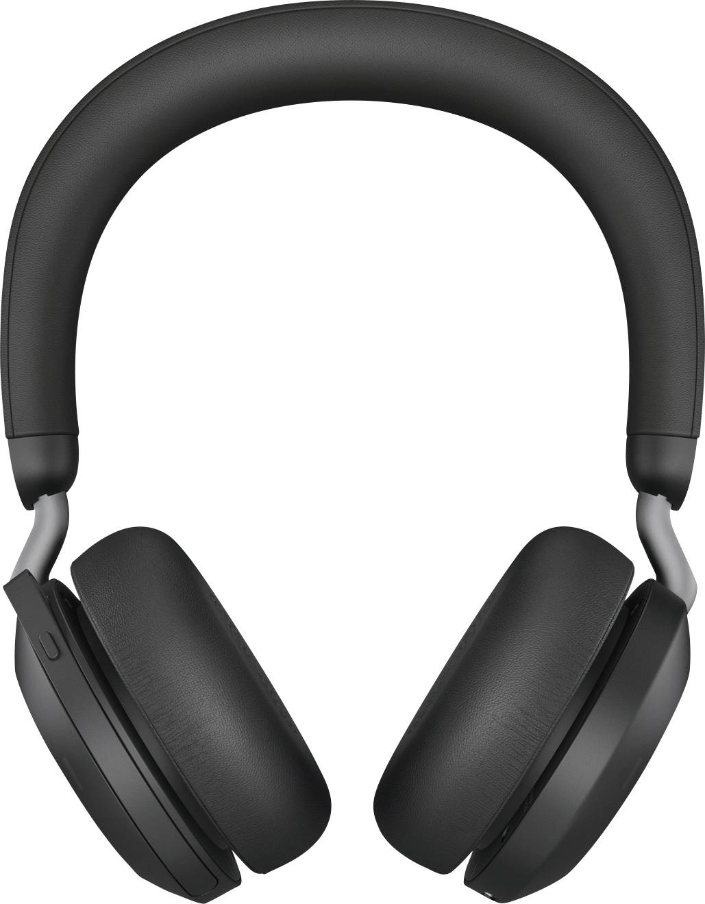 Černá over-ear sluchátka s polstrovanými měkkými náušníky a nastavitelným hlavovým mostem, pohled zepředu.