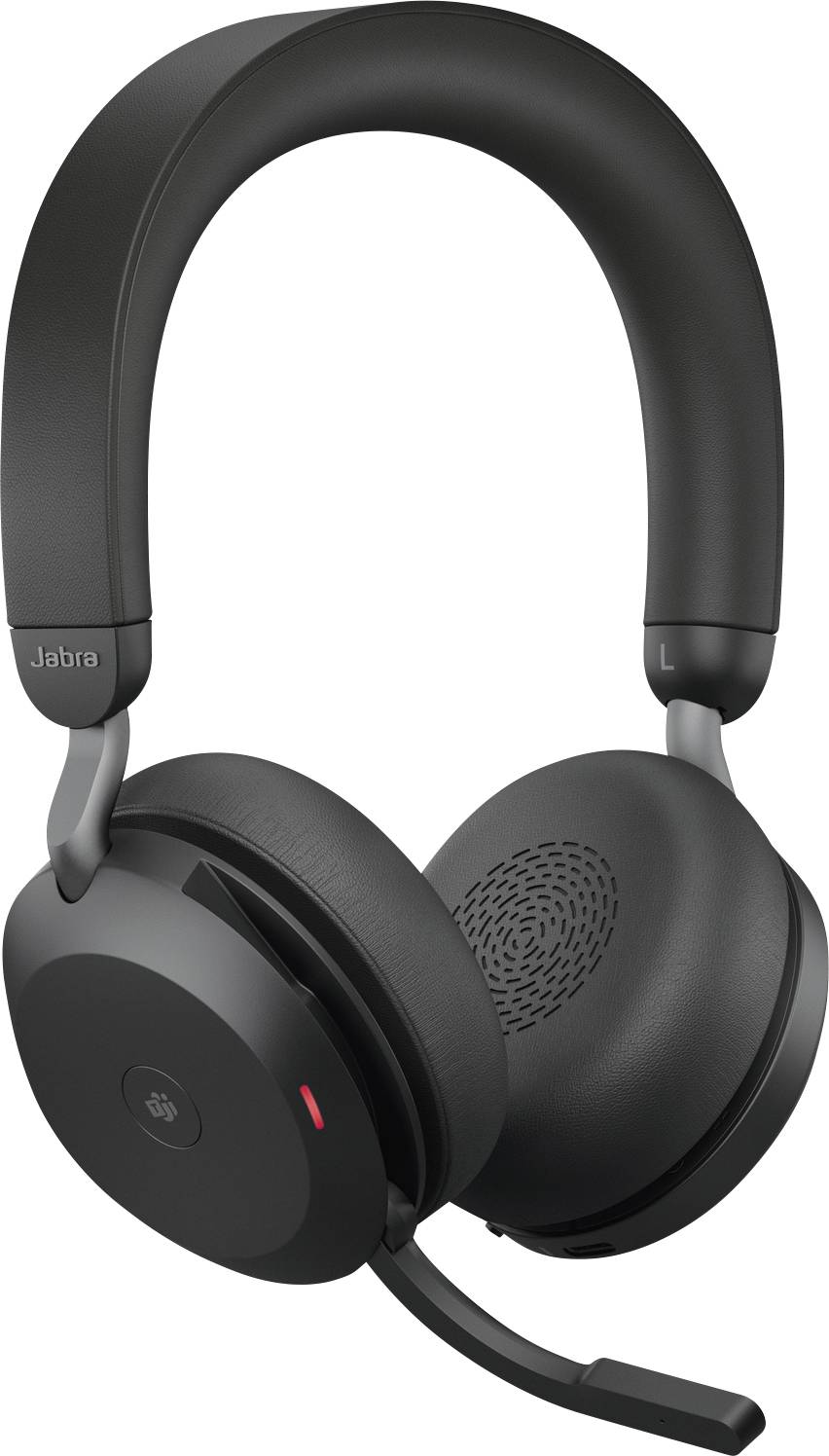 Černá over-ear sluchátka s mikrofonem, vhodná pro hovory a hudbu.