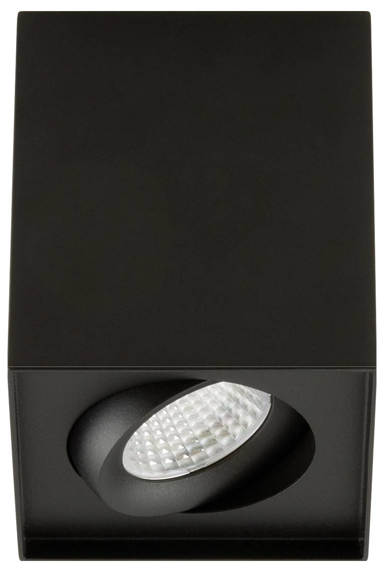 Černý obdélníkový stropní reflector s vestavěnou oválnou LED žárovkou nakloněnou dolů